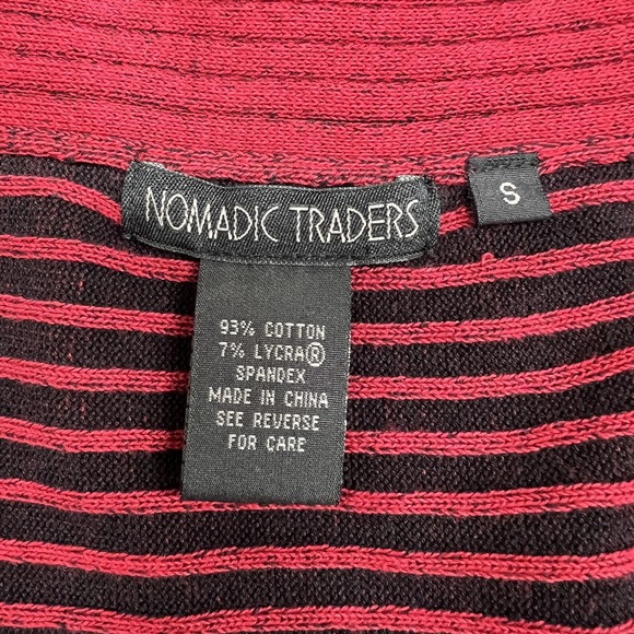 Nomadic Traders Sweater Womens Small Red Black Striped 3 Button Cardigan Jacket - Picture 3 of 14